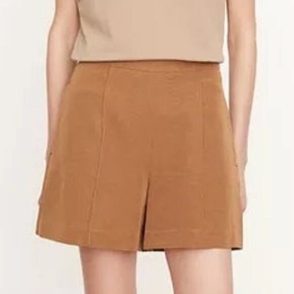 Vince Cotton Blend Pintuck High-Waisted Tailored Shorts Amber Wave Women's US 4 - Picture 3 of 10